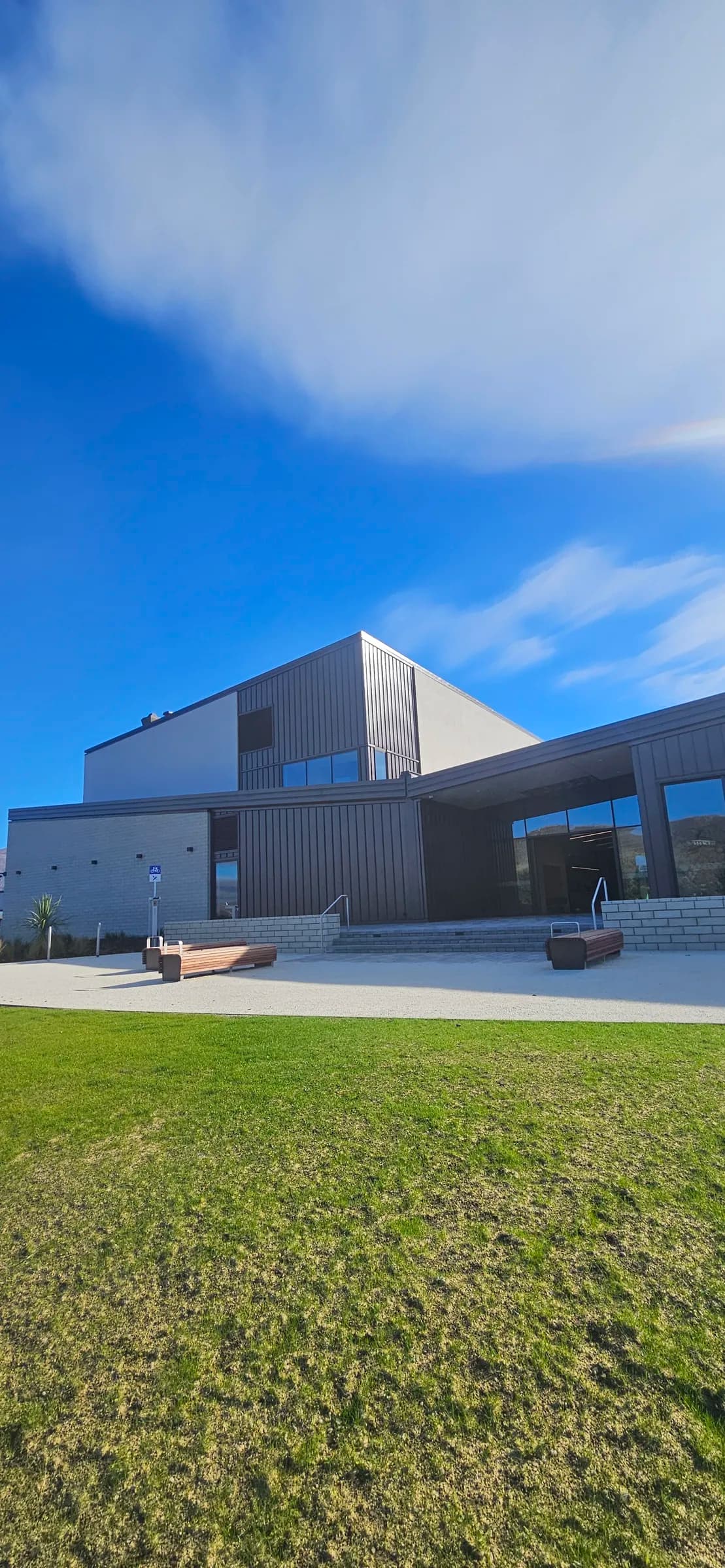 Cromwell Memorial Hall, sealed brick façade and paved entry plaza after RTS treatment